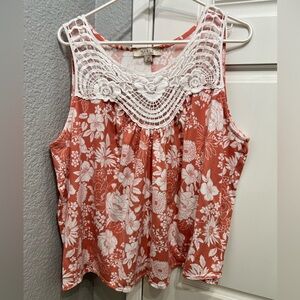 Misia Floral Crochet Tank Top - Coral and White